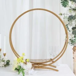 Gold Metal Double Frame Hoop Flower Table Centerpiece, Dessert Display Stand 24"