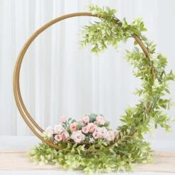 Gold Metal Double Frame Hoop Flower Table Centerpiece, Dessert Display Stand 24" -Home Decor Promotional Store WOD HOPMET8 24 GOLD 02