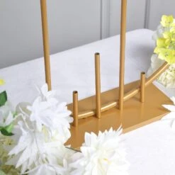 Gold Metal Round Floral Hoop Table Centerpiece With Pillars, Self Standing Balloon Arch Frame 24" -Home Decor Promotional Store WOD HOPMET9 24 GOLD D01