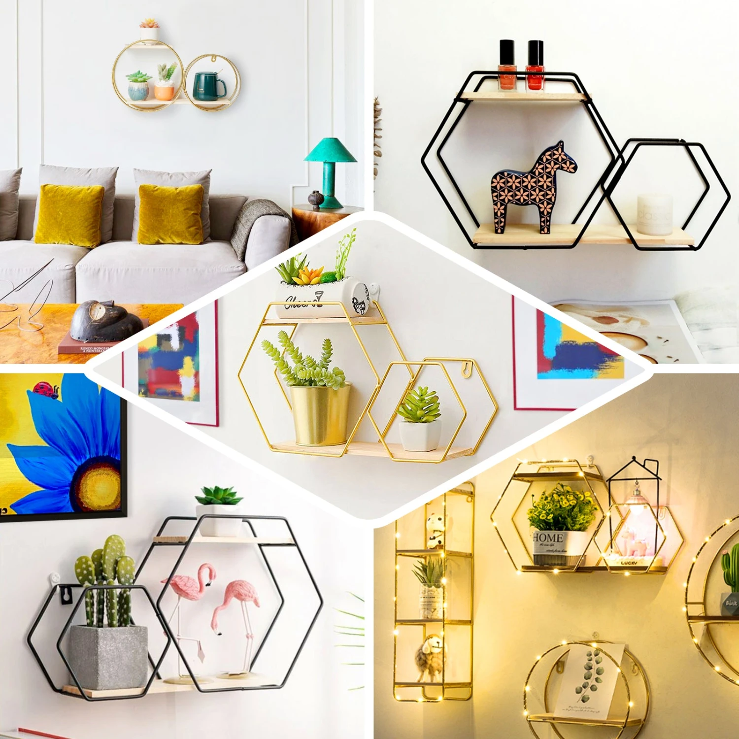 2-Tier Hexagon Floating Shelf, Dessert Display Stand With Black Double Geometric Design 10"x17" 3 2-Tier Hexagon Floating Shelf, Dessert Display Stand With Black Double Geometric Design 10"x17" - Image 3