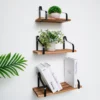 3 Pack | Wood/Metal Floating Wall Shelves Wall Mounted Shelf Set Decor