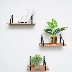 3 Pack | Wood/Metal Floating Wall Shelves Wall Mounted Shelf Set Decor -Home Decor Promotional Store WOD HOPSHLF FLO01 DKBN 02.progressive 6c397a93 e580 4a1c 8313 49e6200fedb9