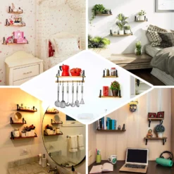 3 Pack | Wood/Metal Floating Wall Shelves Wall Mounted Shelf Set Decor -Home Decor Promotional Store WOD HOPSHLF FLO01 EBC2