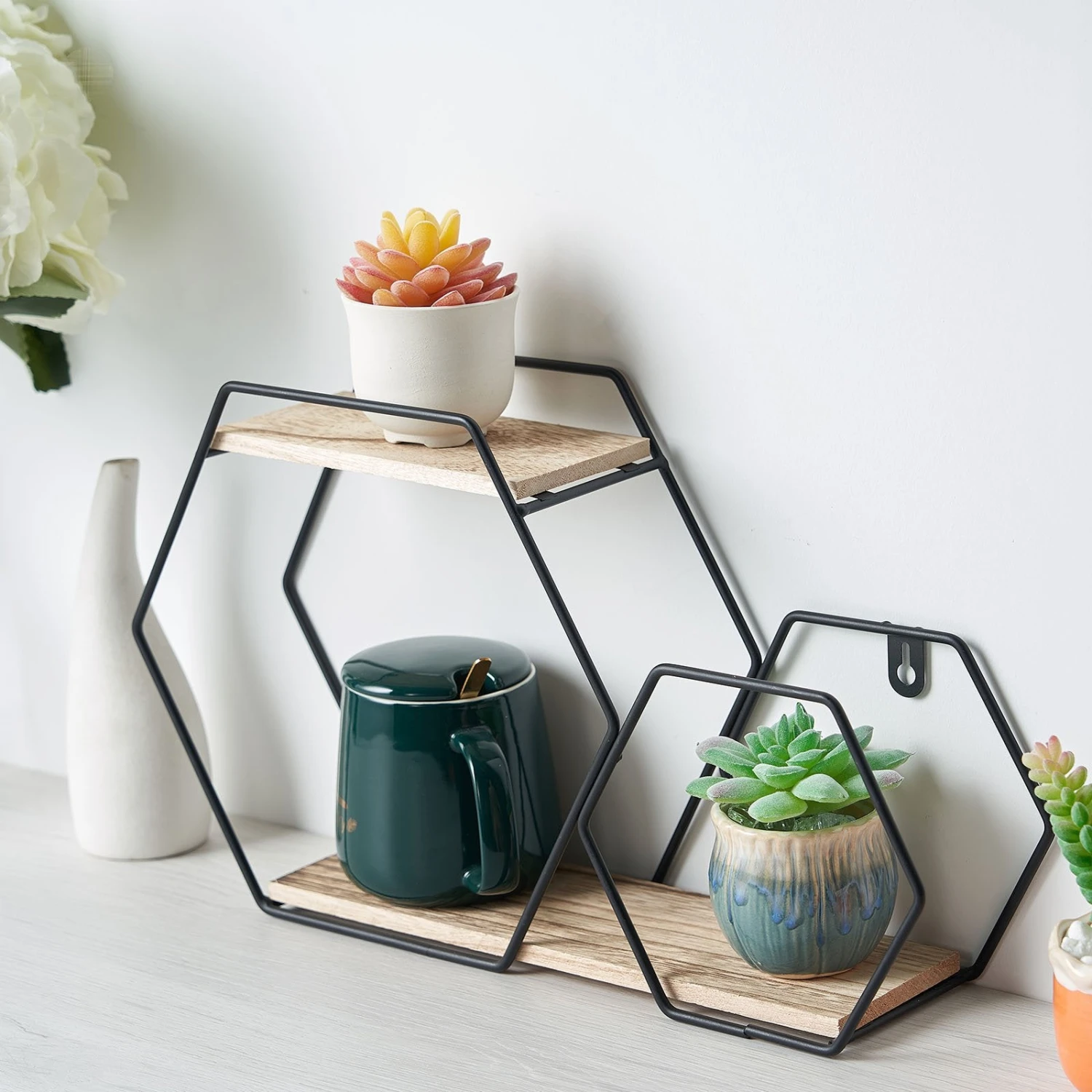 2-Tier Hexagon Floating Shelf, Dessert Display Stand With Black Double Geometric Design 10"x17" 8 2-Tier Hexagon Floating Shelf, Dessert Display Stand With Black Double Geometric Design 10"x17" - Image 8