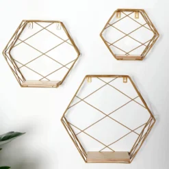 3 Pack Hexagonal Floating Wall Shelves, Decorative Geometric Wall Mounted Shelves - 9"|12"|14" -Home Decor Promotional Store WOD HOPSHLF HEX2 GOLD D02.progressive 15706dc5 e081 43fa b136 24e4dd778d8d