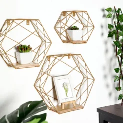 3 Pack Hexagonal Floating Wall Shelves, Decorative Geometric Wall Mounted Shelves - 9"|12"|14" -Home Decor Promotional Store WOD HOPSHLF HEX2 GOLD D03.progressive 004acb45 a03f 4baa 9b8c 4b48b72884ac