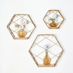 3 Pack Hexagonal Floating Wall Shelves, Decorative Geometric Wall Mounted Shelves - 9"|12"|14" -Home Decor Promotional Store WOD HOPSHLF HEX2 GOLD D05.progressive 78650c0a bfc6 4bea be56 fb34f83cb3dd