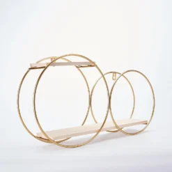 2-Tier Round Floating Shelf, Hanging Wall Shelf With Gold Double Hoop Design - 10"H X 18"L -Home Decor Promotional Store WOD HOPSHLF RND1 GOLD 99