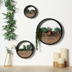 Set Of 3 | Half Moon Wall Planters, Round Metal Wall Hanging Planter, Modern Indoor/Outdoor Terrarium - 6"|8"|12"