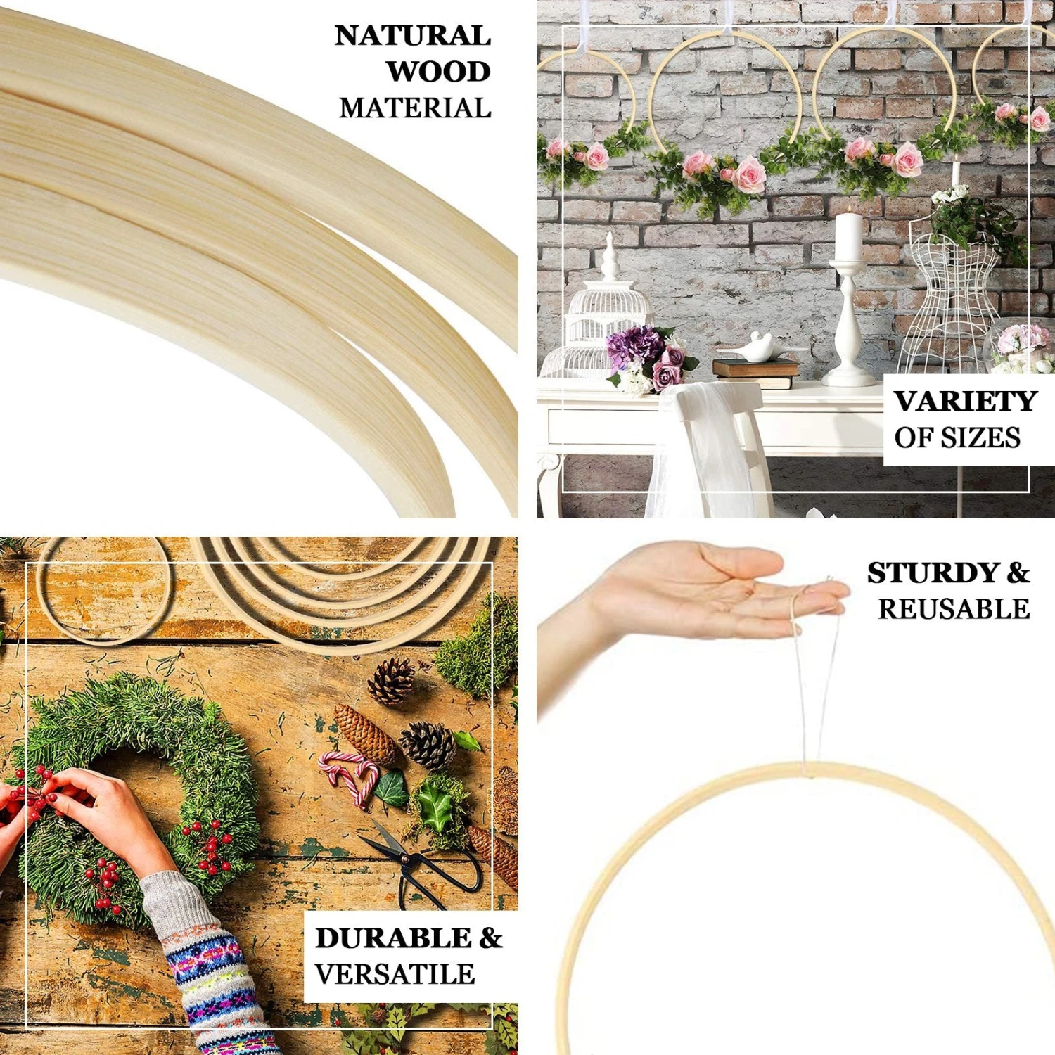 Set Of 5 - Natural Wooden Rings For Crafts, Floral Hoop Wreath Wall Hanging Decor 2 Set Of 5 - Natural Wooden Rings For Crafts, Floral Hoop Wreath Wall Hanging Decor - Image 2