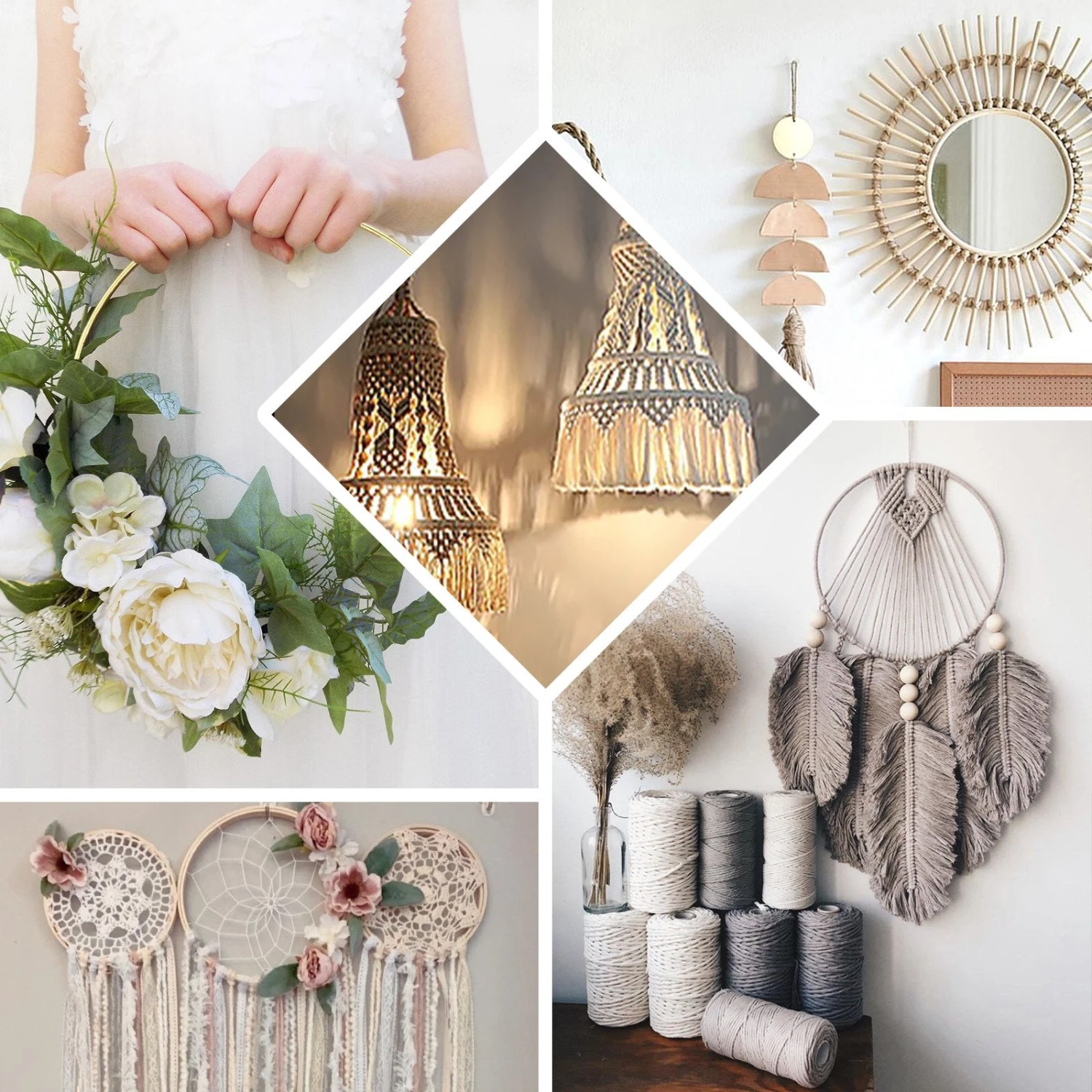 Set Of 5 - Natural Wooden Rings For Crafts, Floral Hoop Wreath Wall Hanging Decor 3 Set Of 5 - Natural Wooden Rings For Crafts, Floral Hoop Wreath Wall Hanging Decor - Image 3