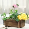 Smoked Brown Rustic Wood Planter Box Set With Removable Plastic Liners