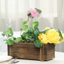 Smoked Brown Rustic Wood Planter Box Set With Removable Plastic Liners