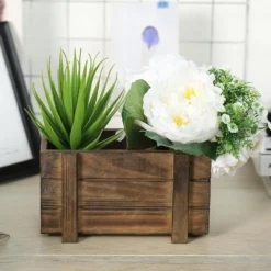 Smoked Brown Rustic Wood Planter Box Set With Removable Plastic Liners -Home Decor Promotional Store WOD PLNT02 8X4 DKBN D03.progressive fc654171 bcb9 430a aa21 5637942aa018