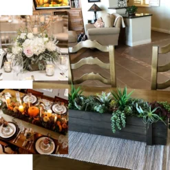 Smoked Brown Rustic Wood Planter Box Set With Removable Plastic Liners -Home Decor Promotional Store WOD PLNT02 EBC1