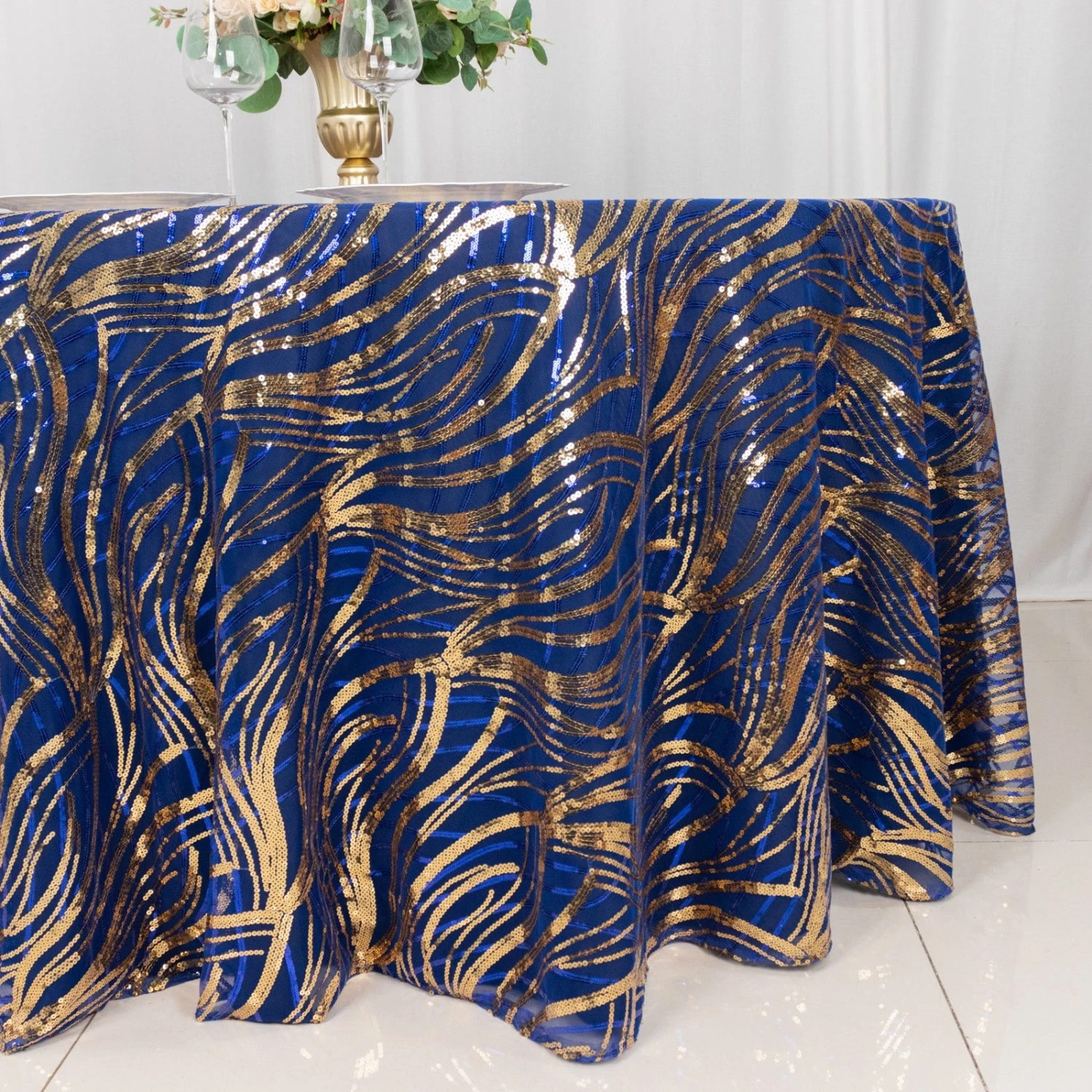 Wave Mesh Round Tablecloth With Embroidered Sequins 120" 3 Wave Mesh Round Tablecloth With Embroidered Sequins 120" - Image 3