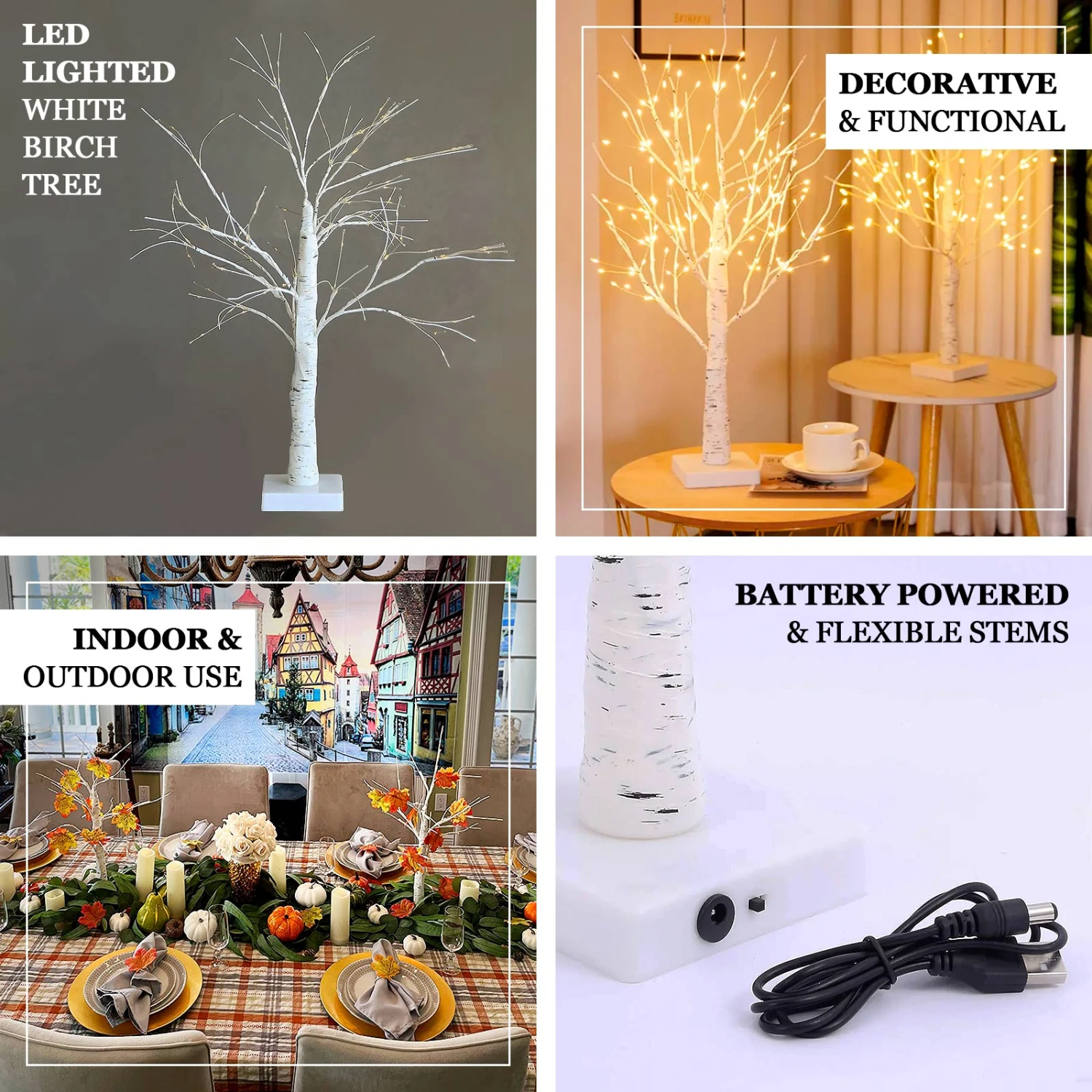 White Lighted Birch Tree With Battery Operated LED Fairy Lights, Rechargeable Warm White Light Up Tree Lamp - 2ft 2 White Lighted Birch Tree With Battery Operated LED Fairy Lights, Rechargeable Warm White Light Up Tree Lamp - 2ft - Image 2