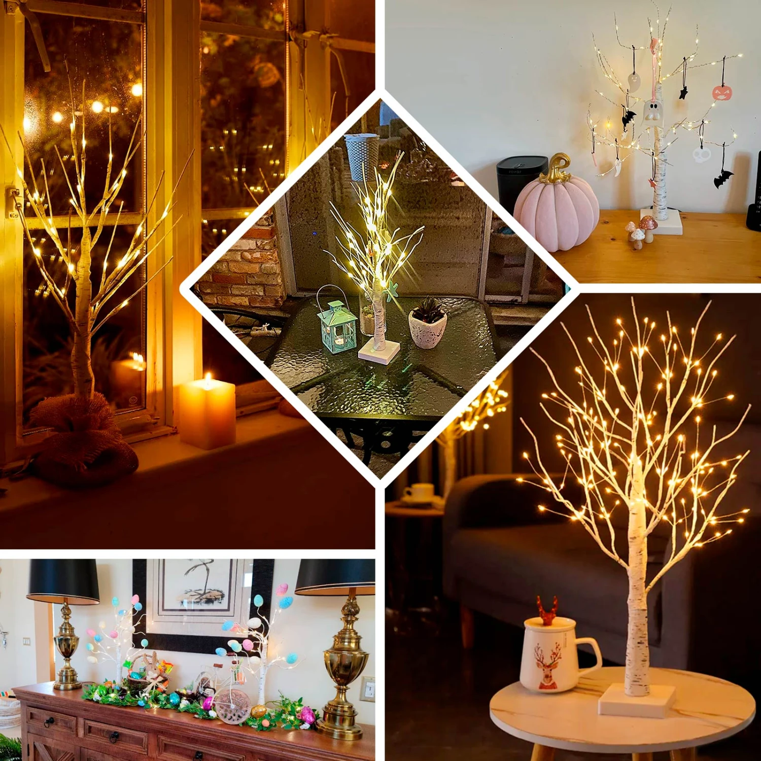 White Lighted Birch Tree With Battery Operated LED Fairy Lights, Rechargeable Warm White Light Up Tree Lamp - 2ft 3 White Lighted Birch Tree With Battery Operated LED Fairy Lights, Rechargeable Warm White Light Up Tree Lamp - 2ft - Image 3