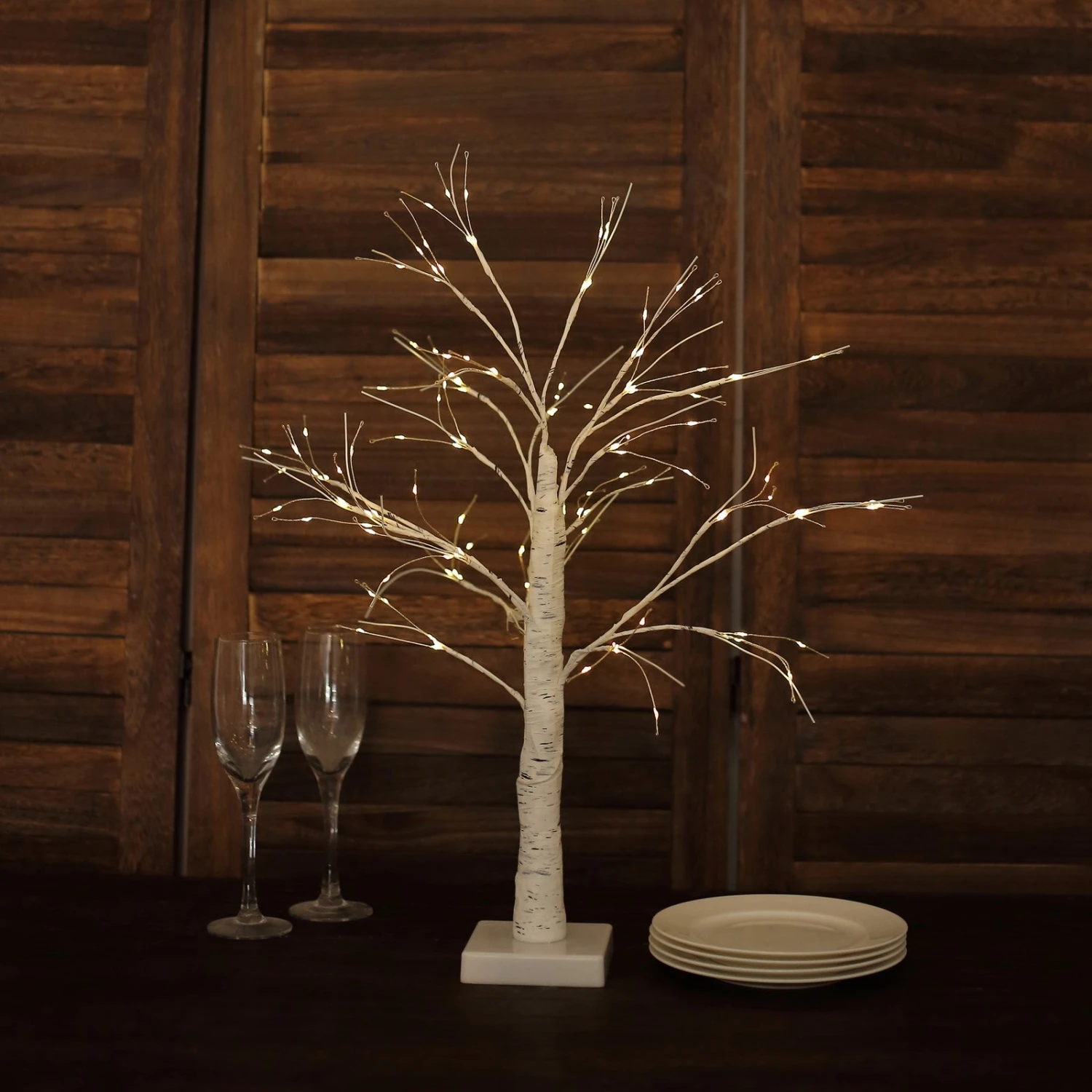 White Lighted Birch Tree With Battery Operated LED Fairy Lights, Rechargeable Warm White Light Up Tree Lamp - 2ft 4 White Lighted Birch Tree With Battery Operated LED Fairy Lights, Rechargeable Warm White Light Up Tree Lamp - 2ft - Image 4