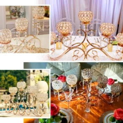 5 Arm Gold Metal Crystal Horizontal Candelabra Goblet Candle Holder Stand 27" -Home Decor Promotional Store axqEf1 A