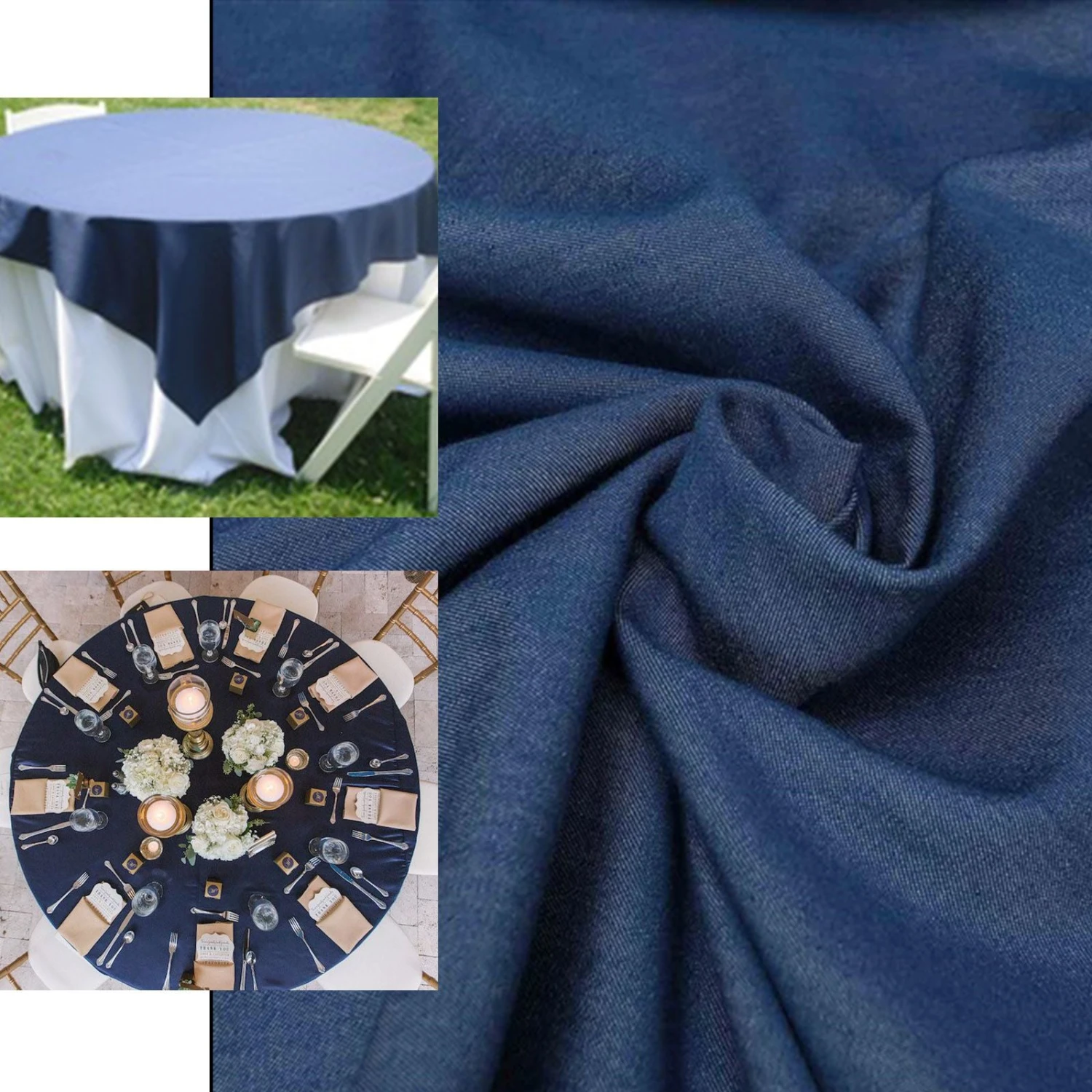 Dark Blue Faux Denim Polyester Table Overlays 3 Dark Blue Faux Denim Polyester Table Overlays - Image 3