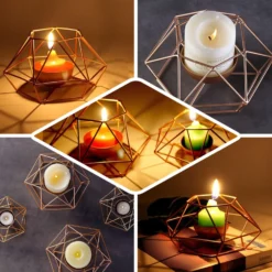 Set Of 2 Metal Hexagon Candle Holder Set, Geometric Table Centerpiece 4"/3" -Home Decor Promotional Store nIAlAW3g