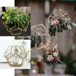 Metal Pentagon Prism Tealight Candle Holder, Open Frame Geometric Flower Stand 7" -Home Decor Promotional Store ojvhOKlg