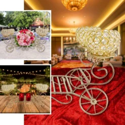 Gold Metal 4-Arm Crystal Cinderella Carriage Candle Holder Centerpiece 18" -Home Decor Promotional Store uY9t0Yag